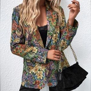 Allover Floral Print Single Button Blazer